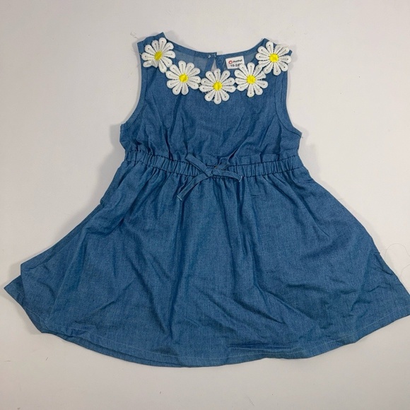 PatPat Girls 18-24 Months Blue Denim Dress Sleeveless Floral Appliques Casual - Picture 1 of 5